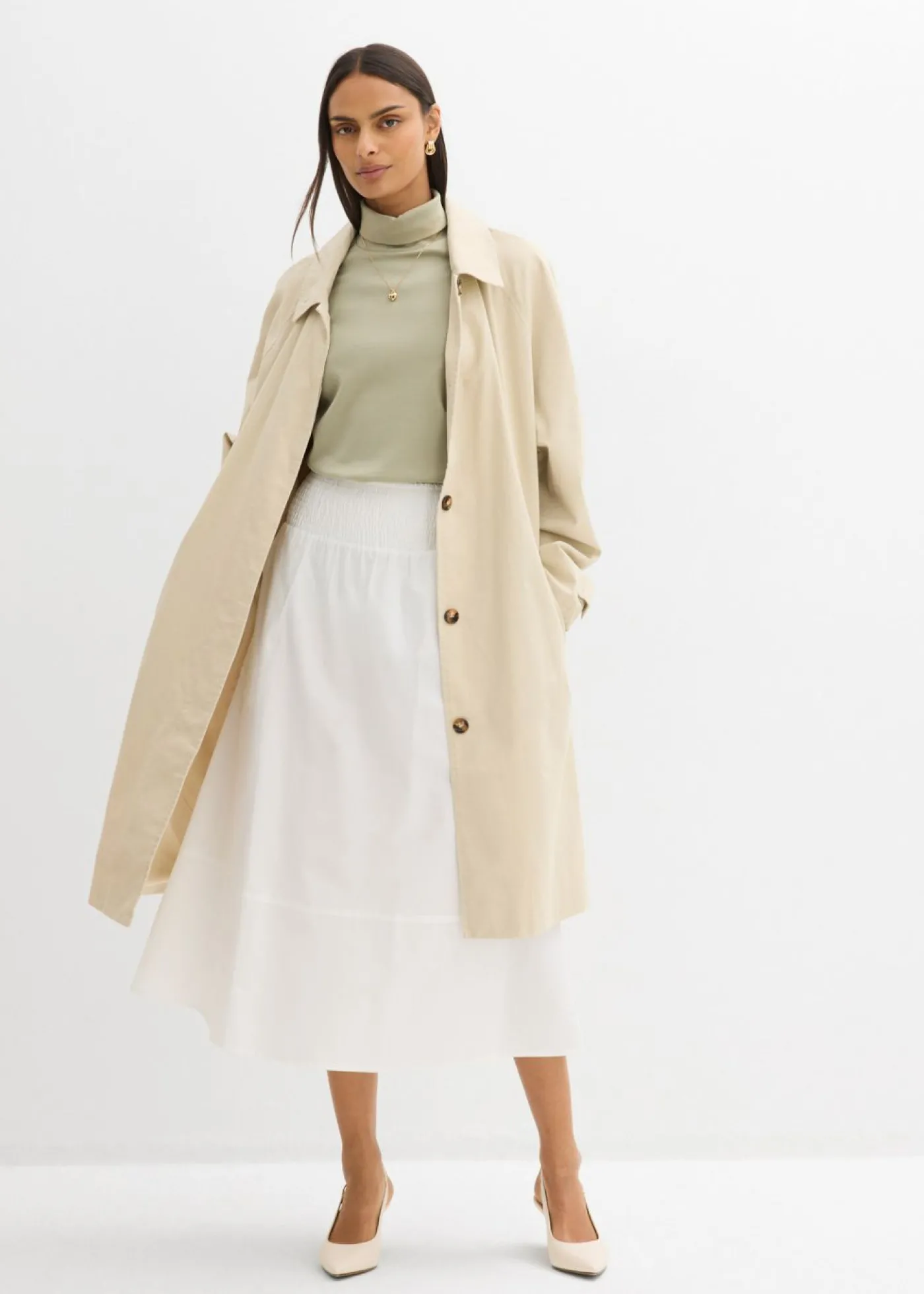 bonprix bonprix Falda midi de algodón puro Blanco Best