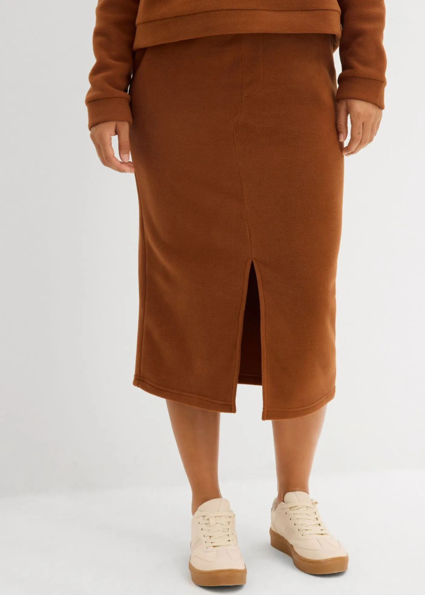 bonprix bonprix Falda midi de forro polar marrón ladrillo Hot