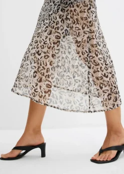 bonprix bonprix Falda midi de gasa fina estampado leo gris Discount