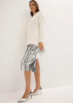 bonprix bonprix Falda midi de lentejuelas Plata Outlet