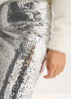 bonprix bonprix Falda midi de lentejuelas Plata Outlet