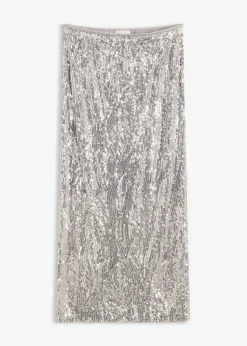 bonprix bonprix Falda midi de lentejuelas Plata Clearance