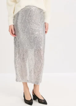 bonprix bonprix Falda midi de lentejuelas Plata Clearance