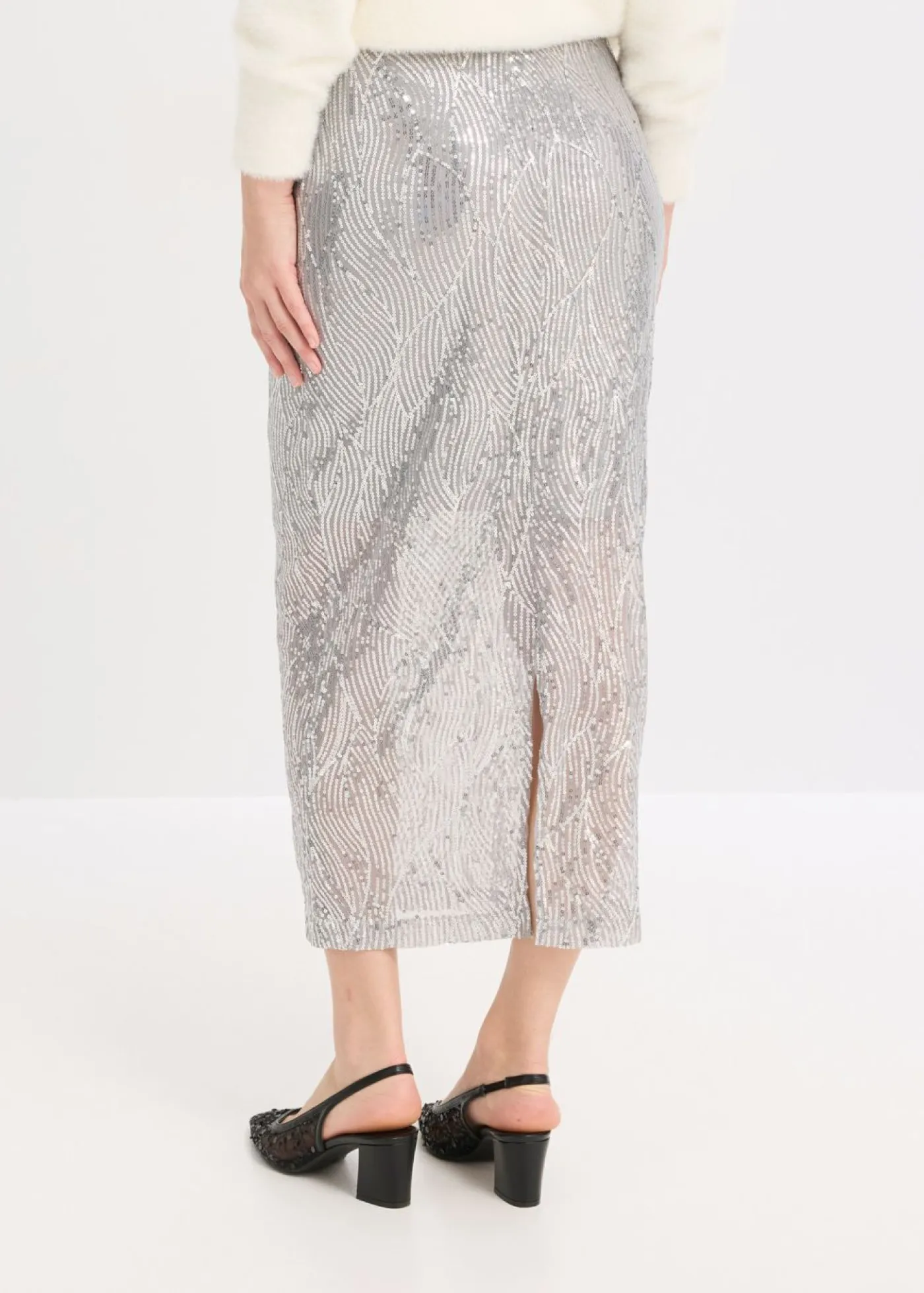 bonprix bonprix Falda midi de lentejuelas Plata Clearance