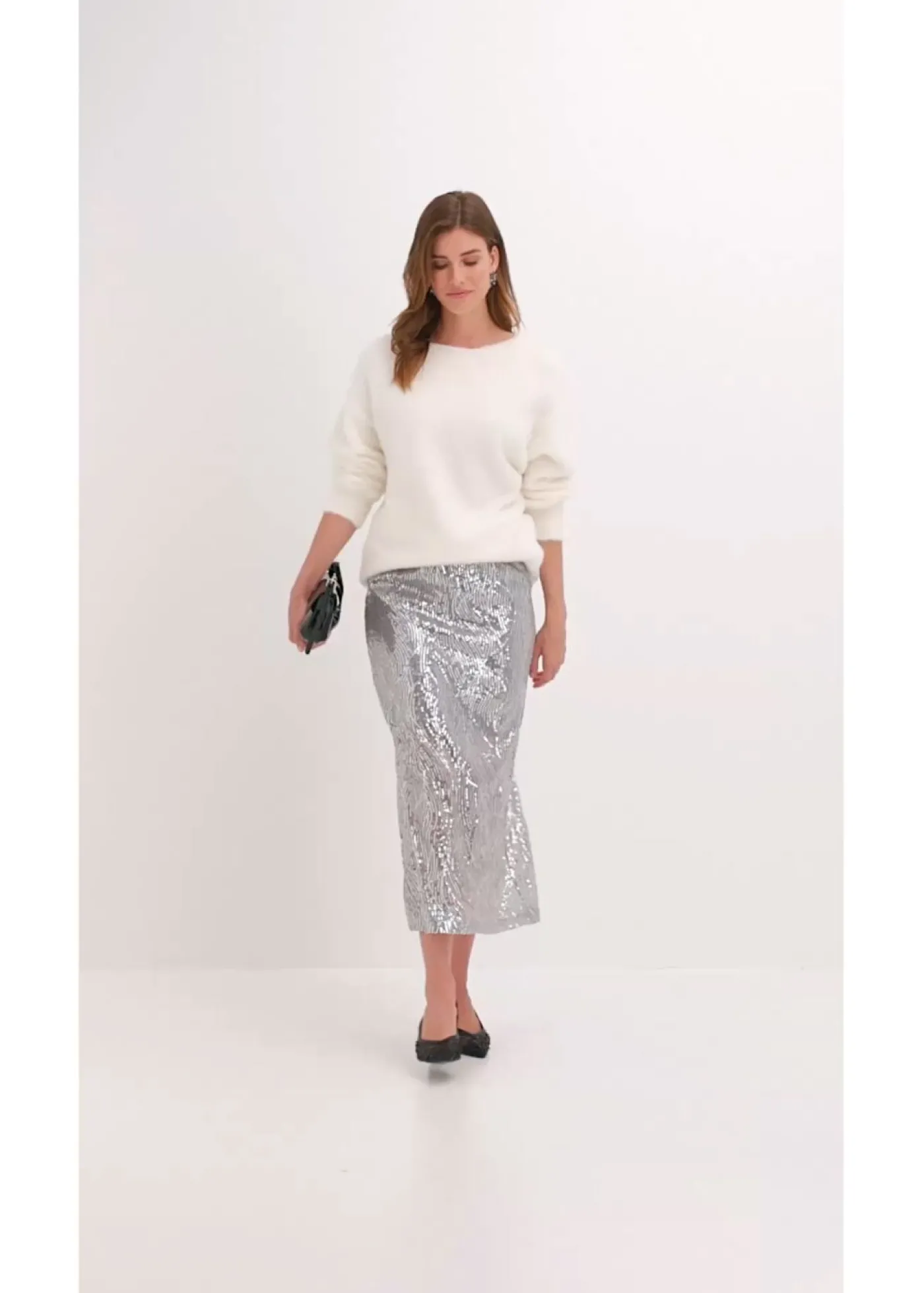 bonprix bonprix Falda midi de lentejuelas Plata Clearance