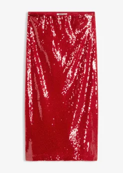 bonprix bonprix Falda midi de lentejuelas rojo cayena New