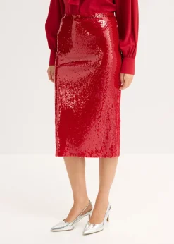 bonprix bonprix Falda midi de lentejuelas rojo cayena New