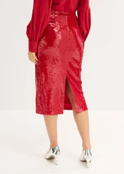 bonprix bonprix Falda midi de lentejuelas rojo cayena New