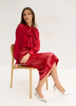 bonprix bonprix Falda midi de lentejuelas rojo cayena New