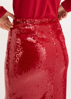 bonprix bonprix Falda midi de lentejuelas rojo cayena New