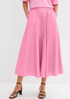 bonprix bonprix Falda midi de mezcla de algodón elástico Rosa Discount
