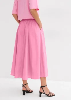 bonprix bonprix Falda midi de mezcla de algodón elástico Rosa Discount