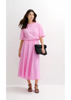 bonprix bonprix Falda midi de mezcla de algodón elástico Rosa Discount