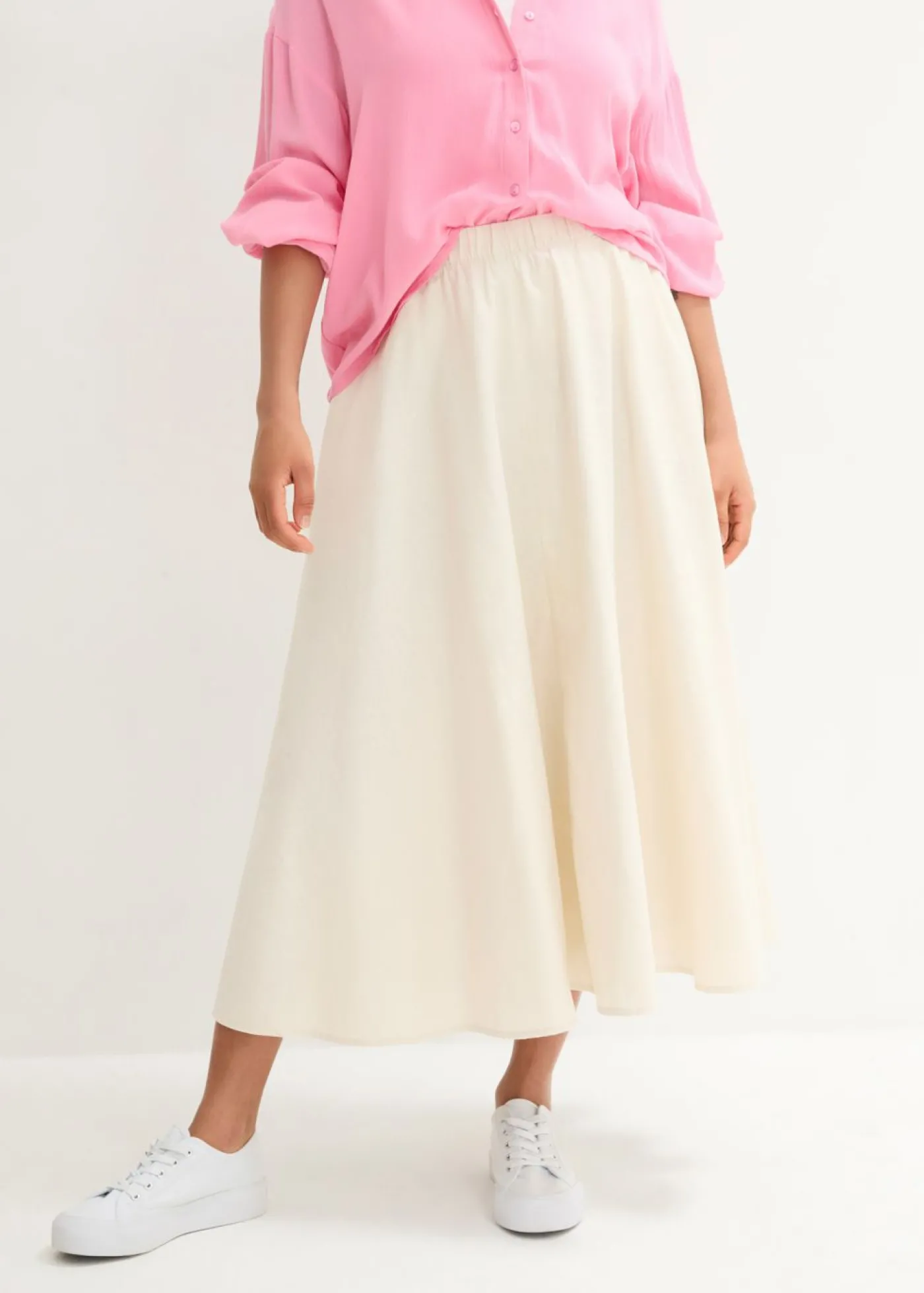bonprix bonprix Falda midi de mezcla de lino gris guijarro Hot