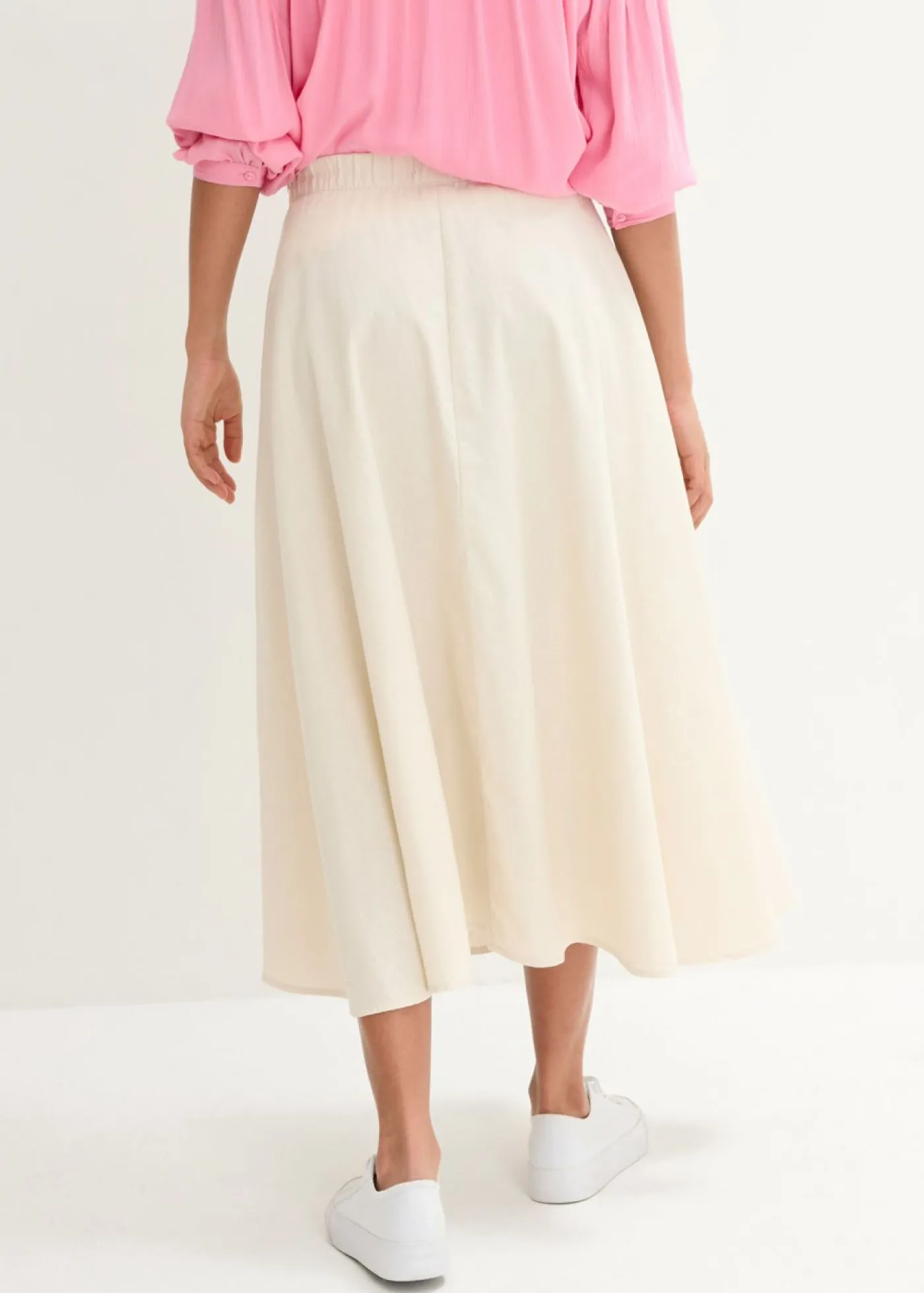 bonprix bonprix Falda midi de mezcla de lino gris guijarro Hot