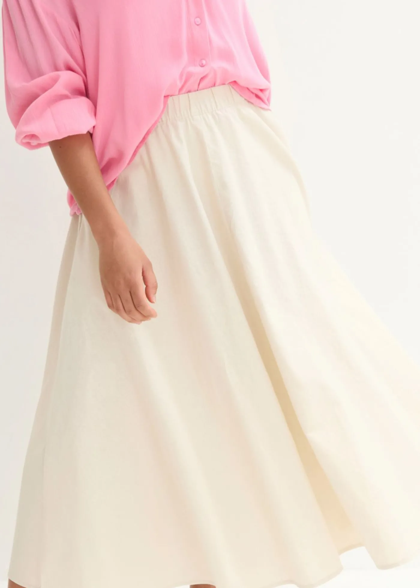 bonprix bonprix Falda midi de mezcla de lino gris guijarro Hot
