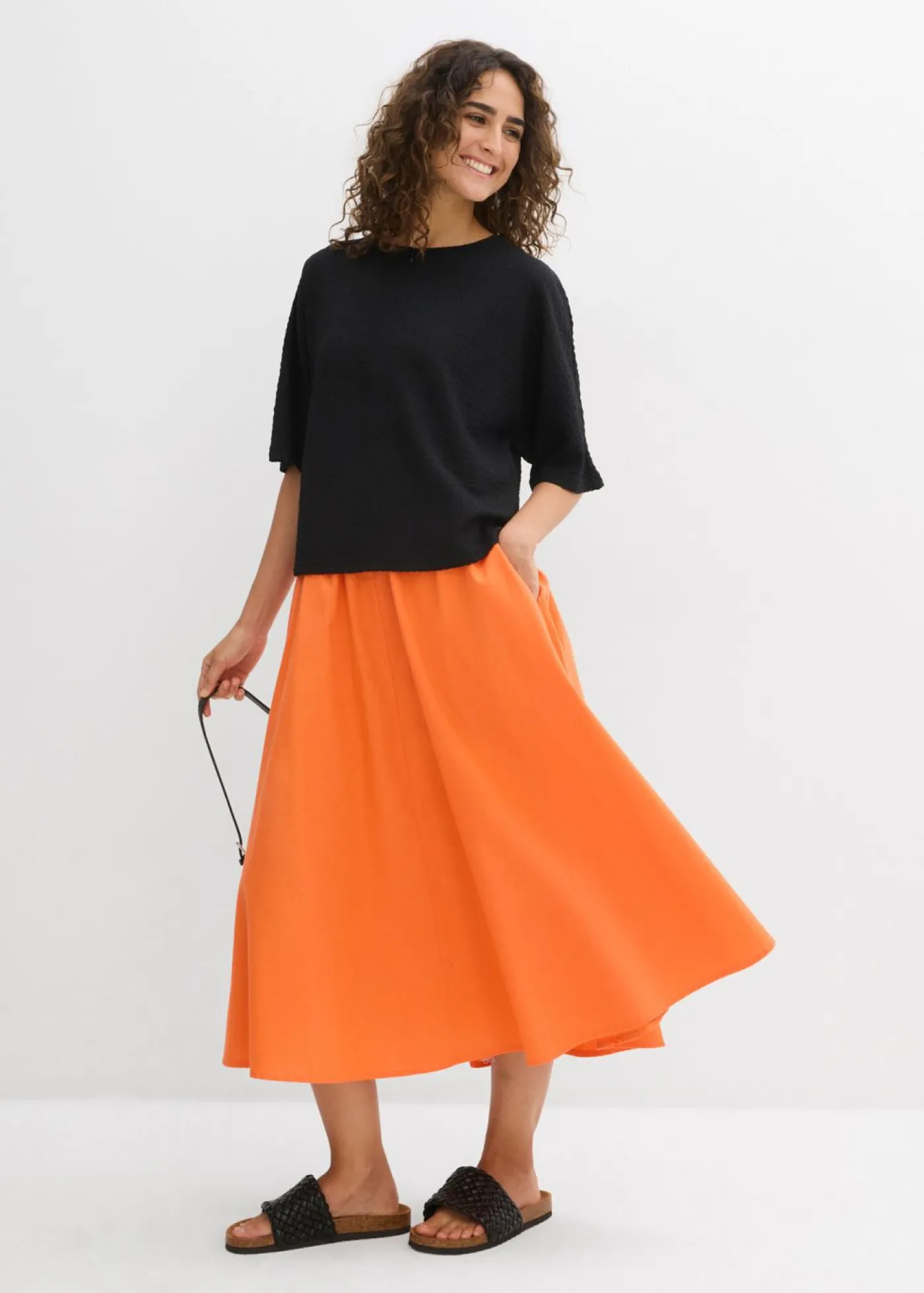 bonprix bonprix Falda midi de mezcla de lino mango Outlet