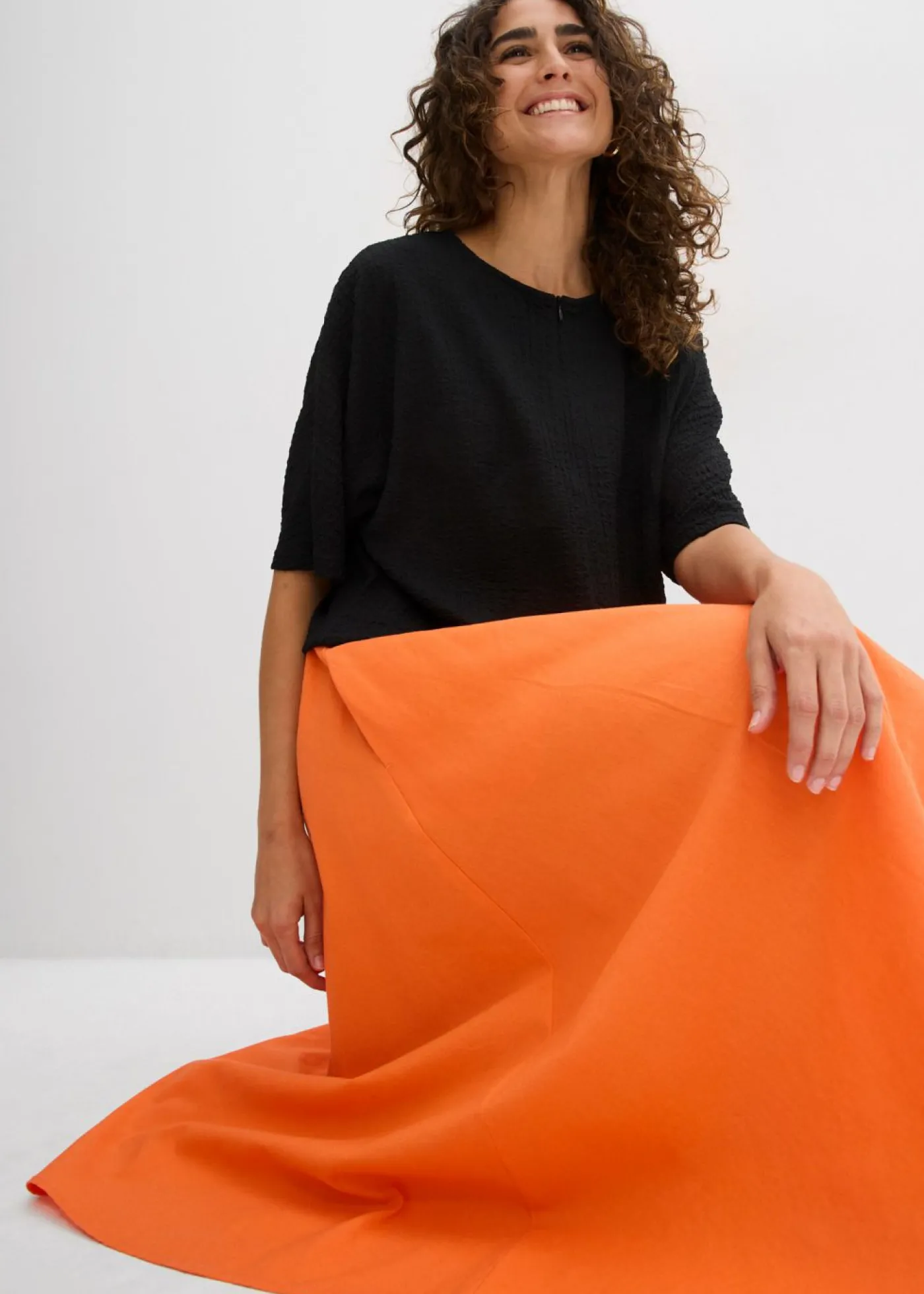 bonprix bonprix Falda midi de mezcla de lino mango Outlet