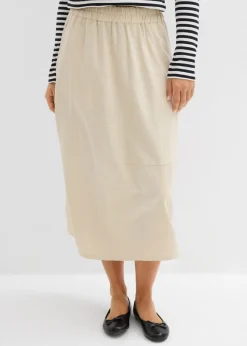bonprix bonprix Falda midi de mezcla de lino ligero Arena claro Online