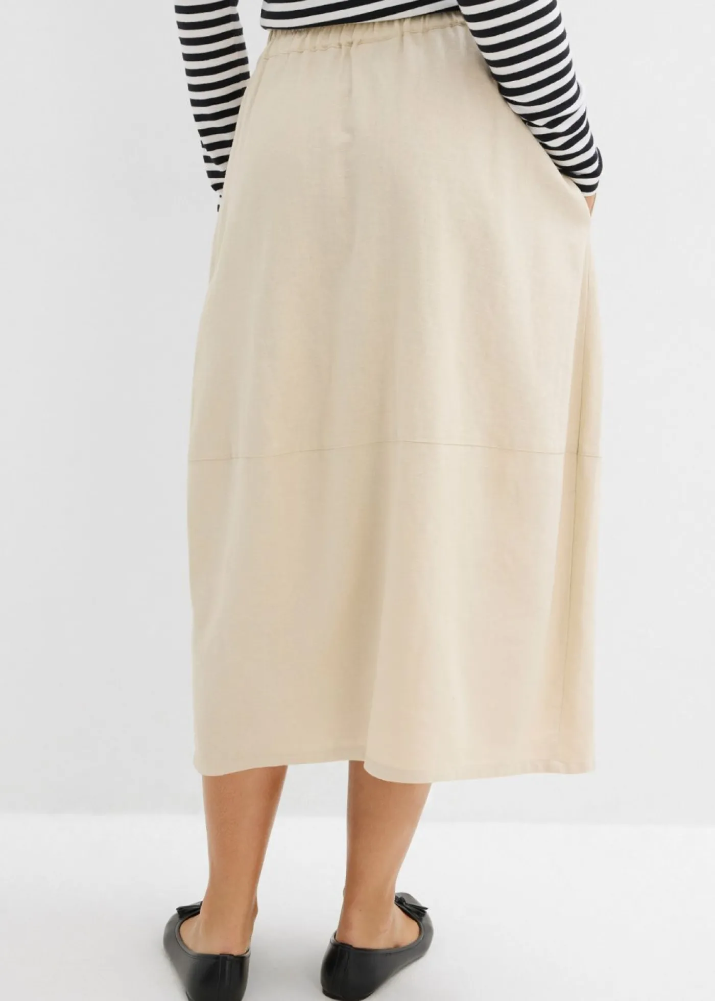 bonprix bonprix Falda midi de mezcla de lino ligero Arena claro Online