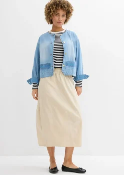 bonprix bonprix Falda midi de mezcla de lino ligero Arena claro Online