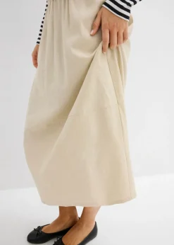 bonprix bonprix Falda midi de mezcla de lino ligero Arena claro Online