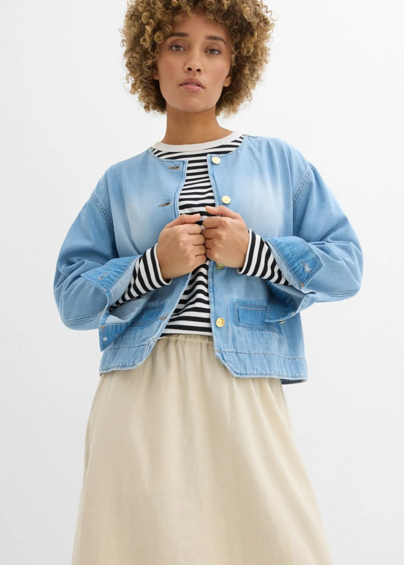 bonprix bonprix Falda midi de mezcla de lino ligero Arena claro Online