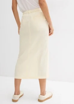 bonprix bonprix Falda midi de mezcla de lino vaporosa Blanco-crema Online