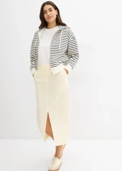 bonprix bonprix Falda midi de mezcla de lino vaporosa Blanco-crema Online
