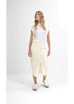 bonprix bonprix Falda midi de mezcla de lino vaporosa Blanco-crema Online
