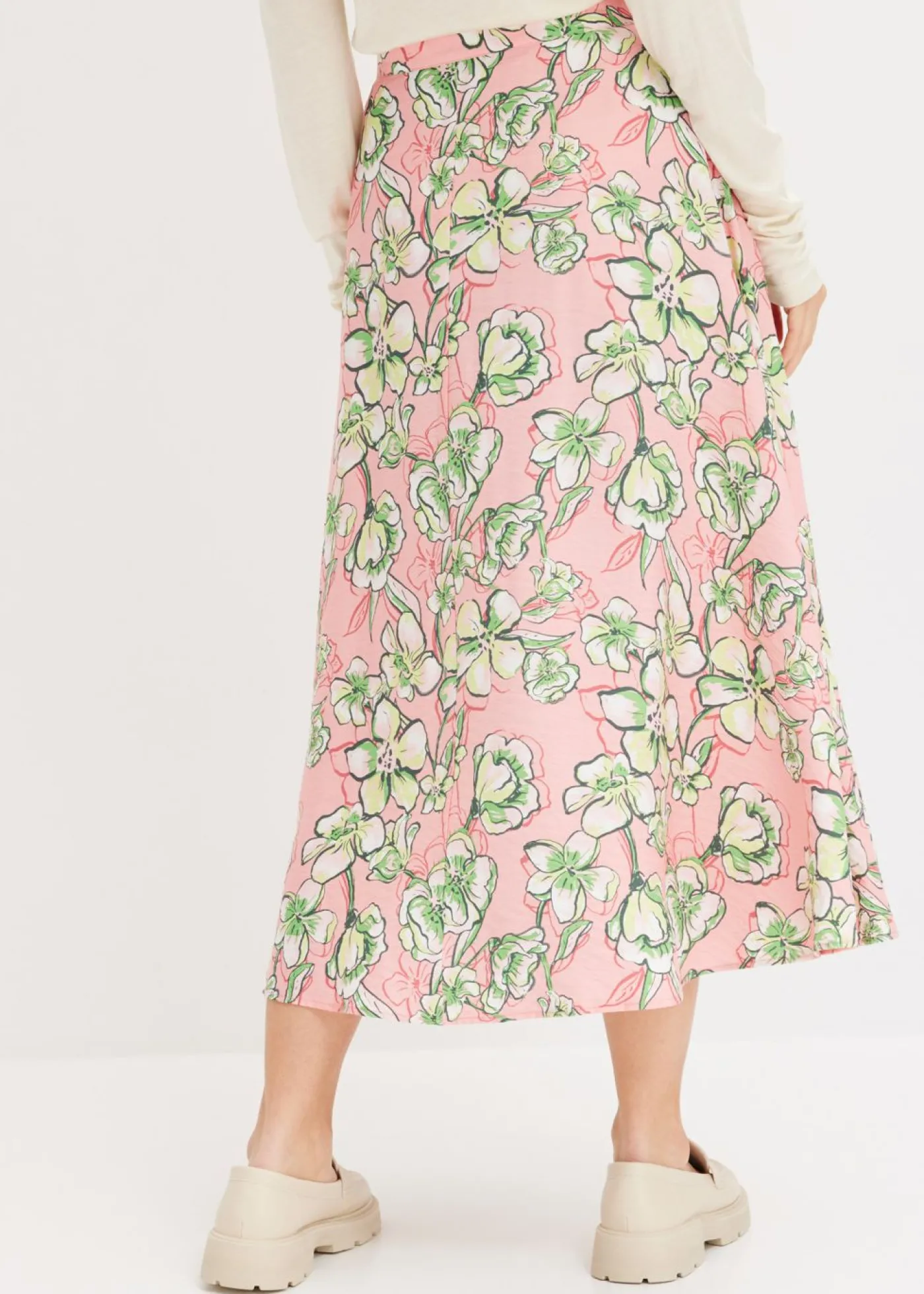 bonprix bonprix Falda midi de mezcla de viscosa fluida rosa pálido Outlet