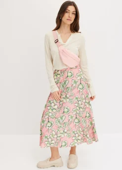 bonprix bonprix Falda midi de mezcla de viscosa fluida rosa pálido Outlet