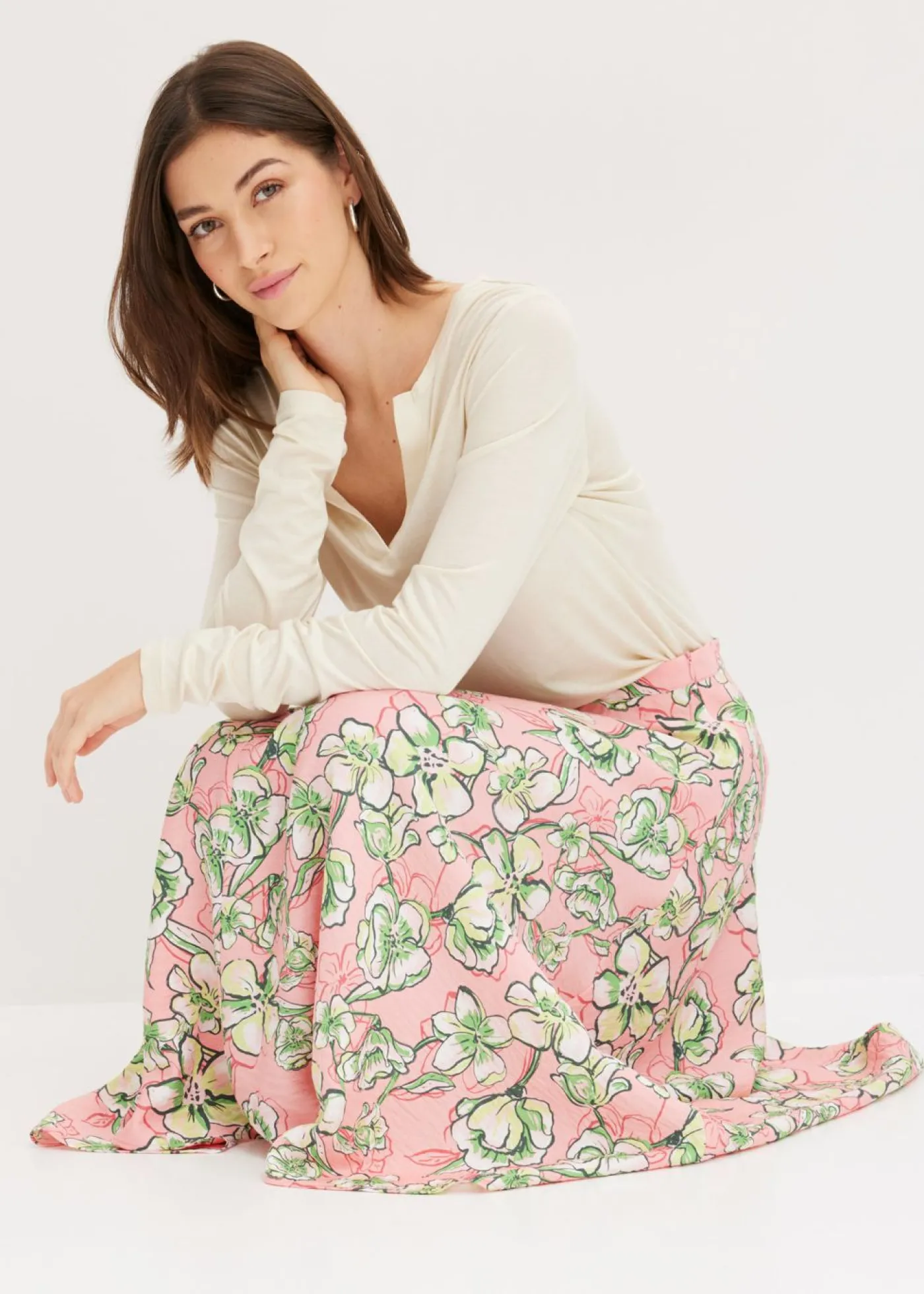 bonprix bonprix Falda midi de mezcla de viscosa fluida rosa pálido Outlet