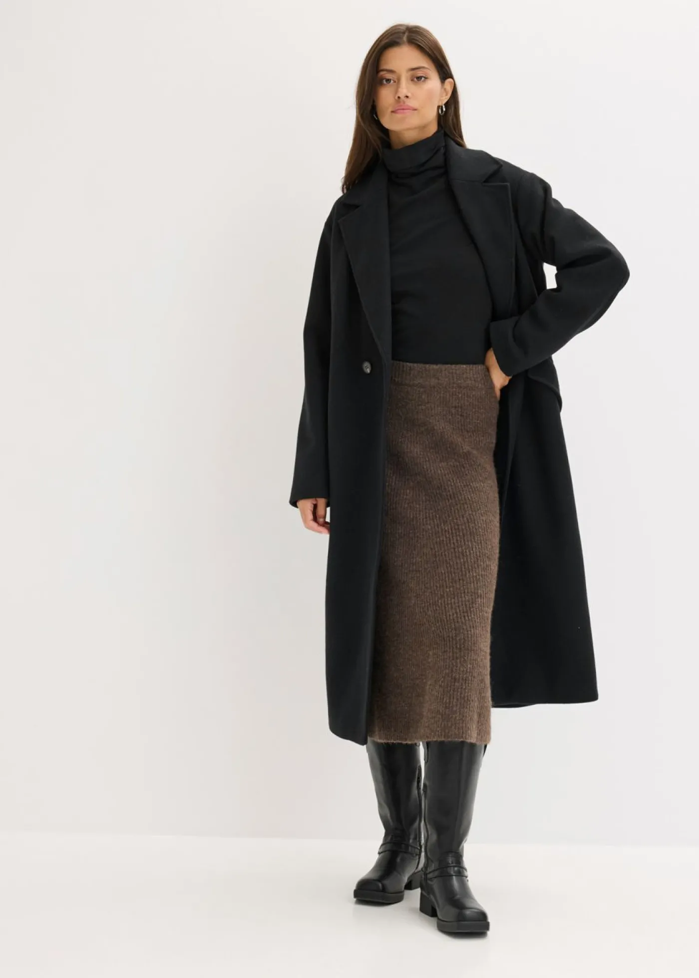 bonprix bonprix Falda midi de punto Marrón jaspeado New
