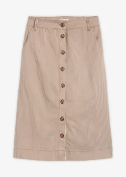 bonprix bonprix Falda midi de rayas marrón castaño-blanco lana con rayas Clearance