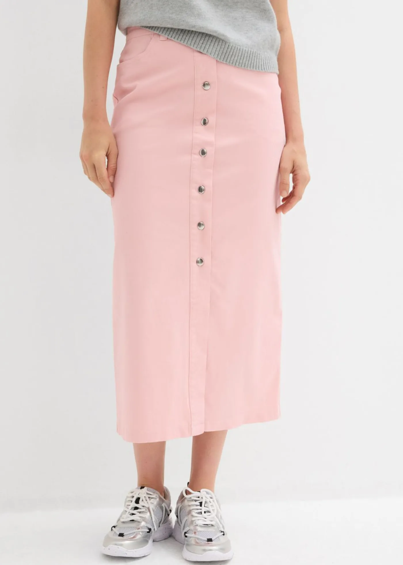 bonprix bonprix Falda midi de sarga Rosa antiguo Outlet