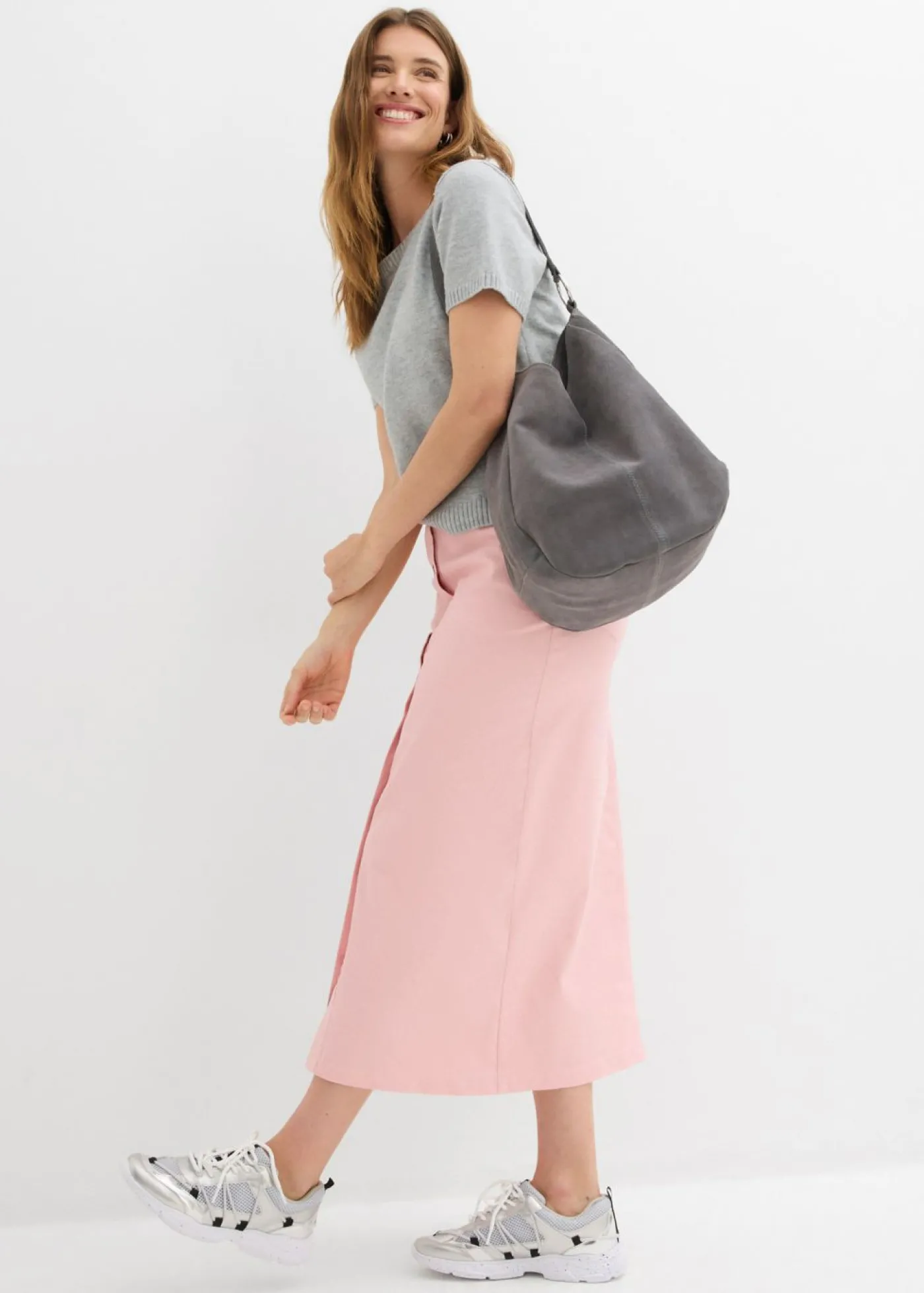bonprix bonprix Falda midi de sarga Rosa antiguo Outlet
