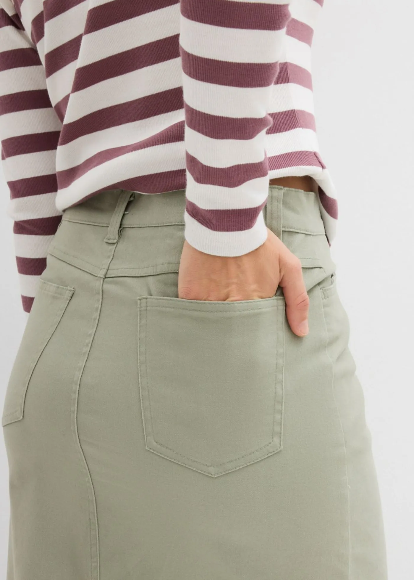 bonprix bonprix Falda midi de sarga Verde alga Sale