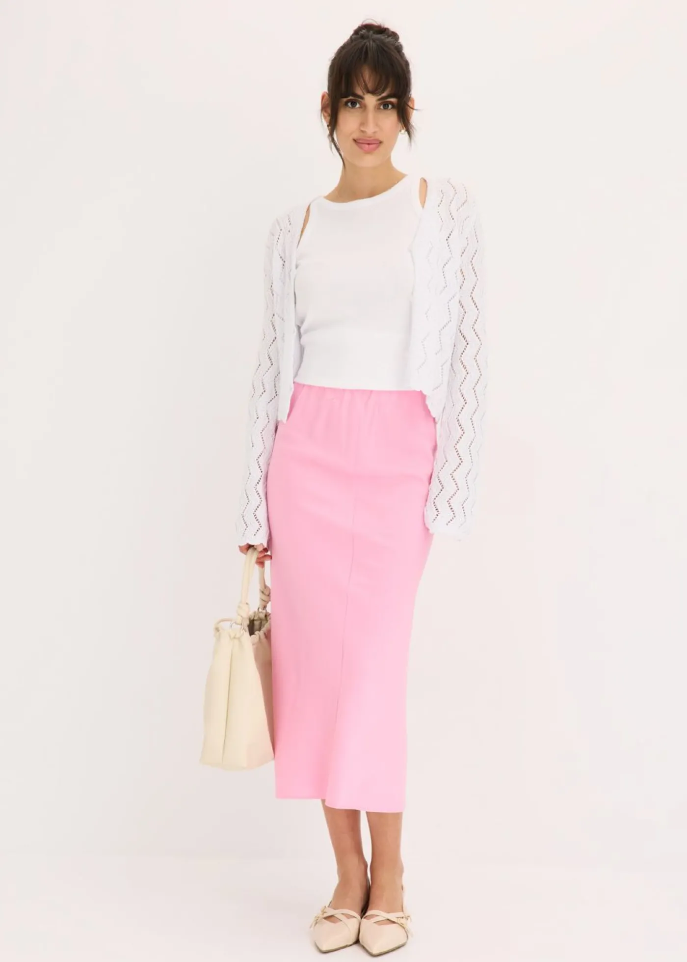 bonprix bonprix Falda midi de satén Rosa Outlet