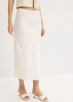 bonprix bonprix Falda midi de satén Blanco lana