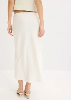 bonprix bonprix Falda midi de satén Blanco lana
