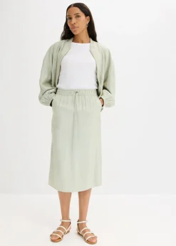 bonprix bonprix Falda midi de satén brillante hierbabuena/oro Sale