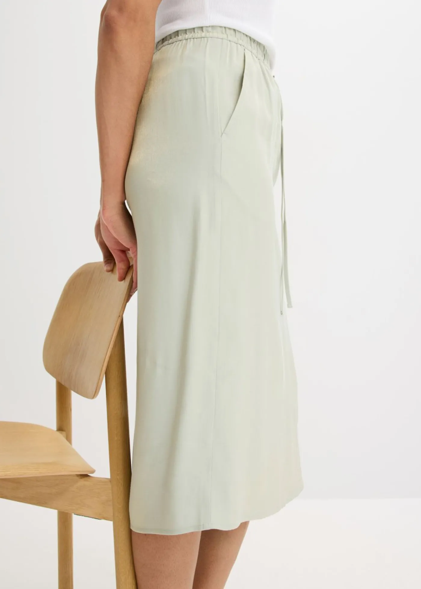bonprix bonprix Falda midi de satén brillante hierbabuena/oro Sale