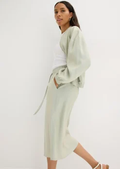 bonprix bonprix Falda midi de satén brillante hierbabuena/oro Sale