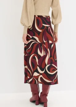 bonprix bonprix Falda midi de satén fluido Rojo burdeos-beige mate estampado Hot