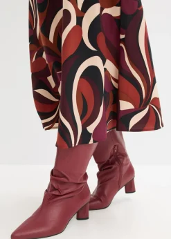 bonprix bonprix Falda midi de satén fluido Rojo burdeos-beige mate estampado Hot