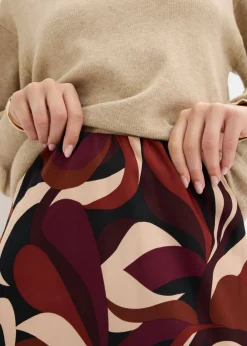bonprix bonprix Falda midi de satén fluido Rojo burdeos-beige mate estampado Hot