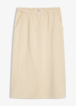 bonprix bonprix Falda midi de suave neopreno Arena claro Sale