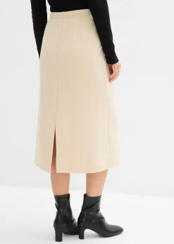 bonprix bonprix Falda midi de suave neopreno Arena claro Sale