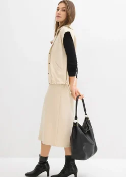 bonprix bonprix Falda midi de suave neopreno Arena claro Sale